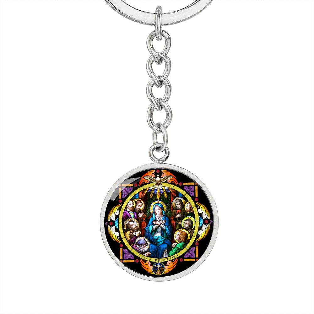 confirmation-stained glass bez logo circle pendant necklace_artwork_original_artwork Graphic Circle Keychain NEW