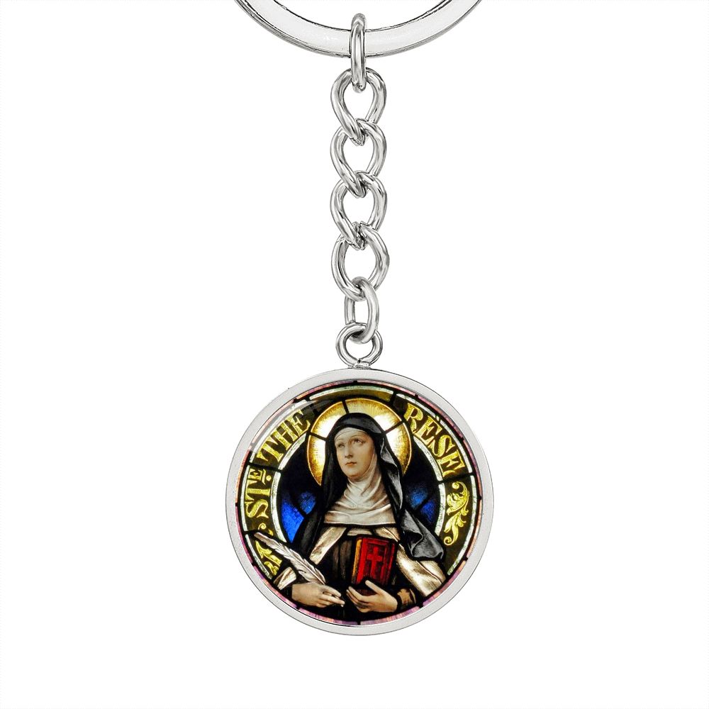 St Therese of Avila circle pendant keychain