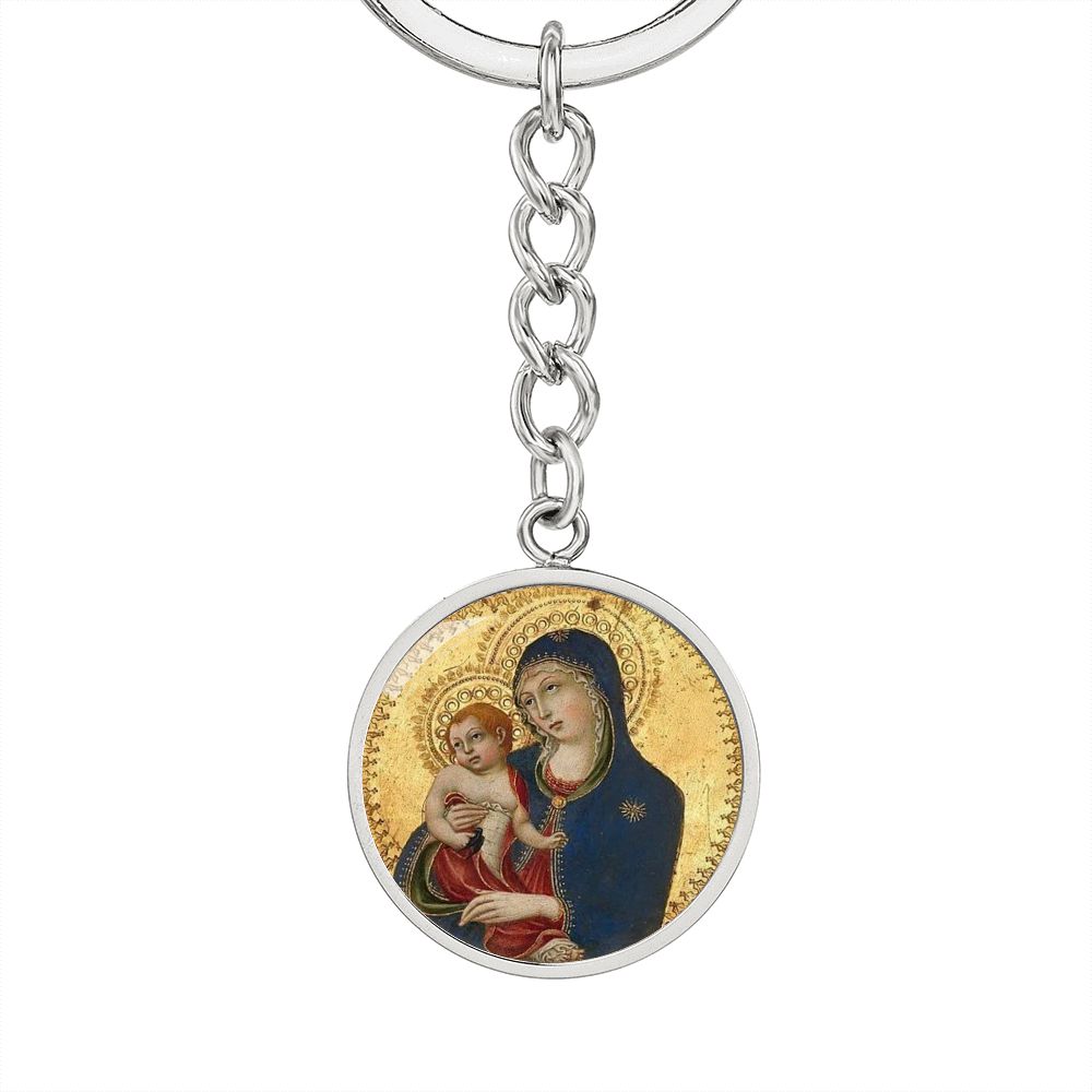 Catholic Virgin Mary and baby Jesus ShineOn Circle Pendant Keychain
