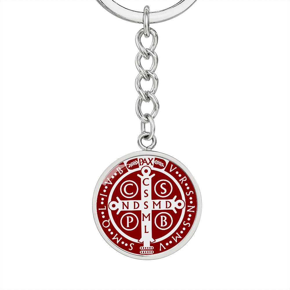 St Benedict medal White Maroon BACK Circle Pendant Keychain