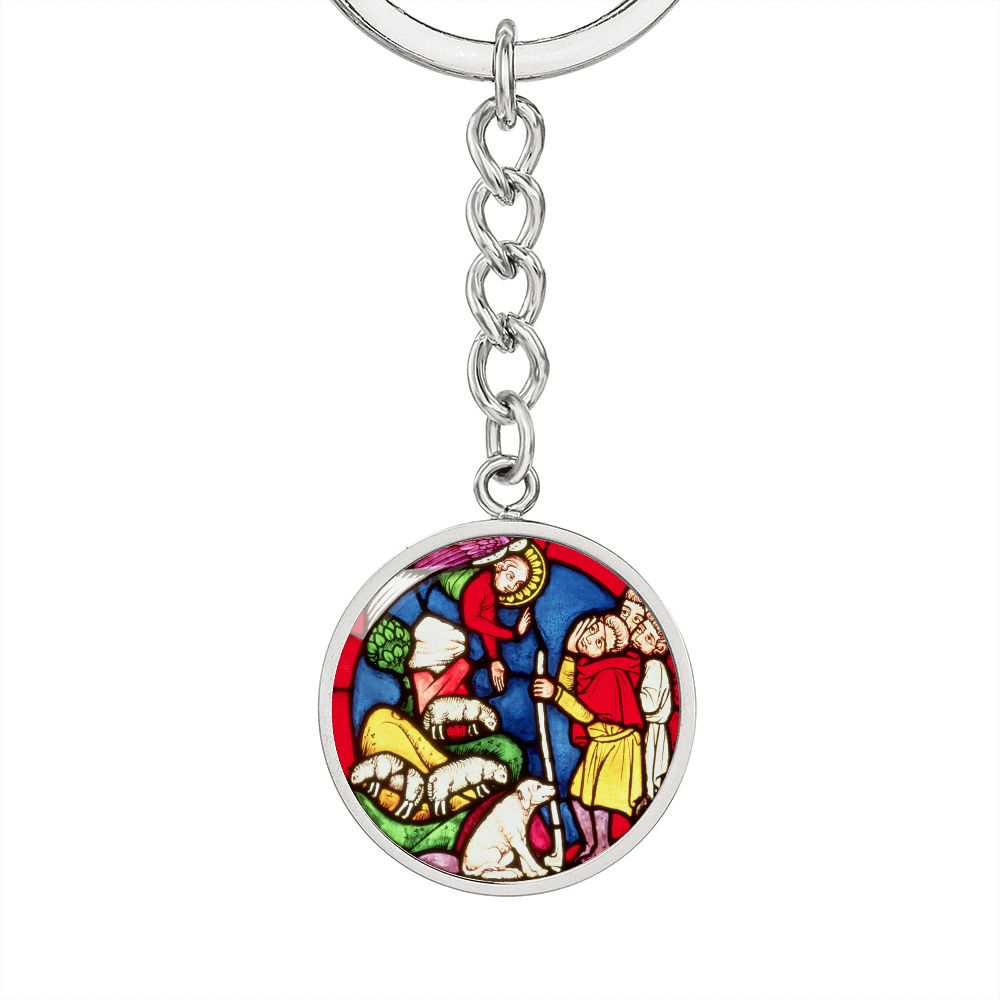 Annunciation to the Shepards Stained Glass ShineOn Circle Circle Pendant Keychain