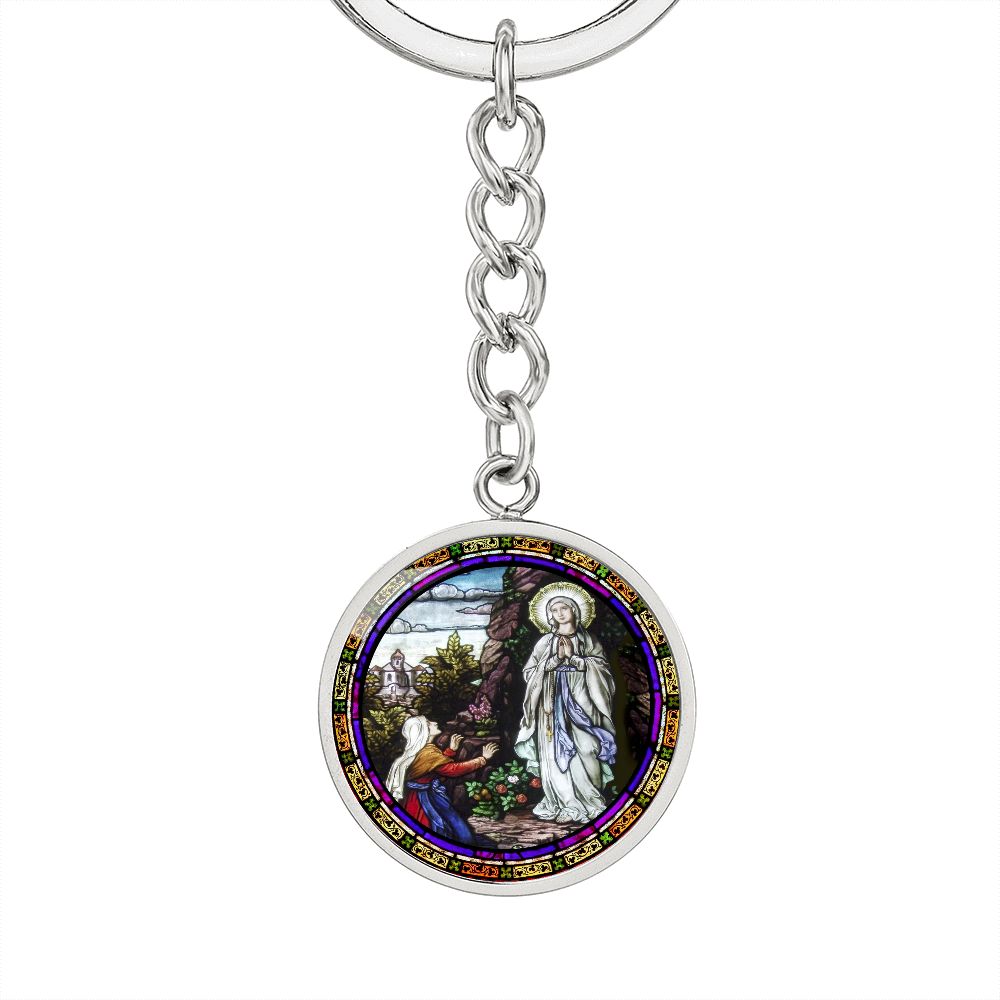 the-vision of our lady of lourdes circle pendant necklace_artwork_original_artwork Graphic Circle Keychain NEW