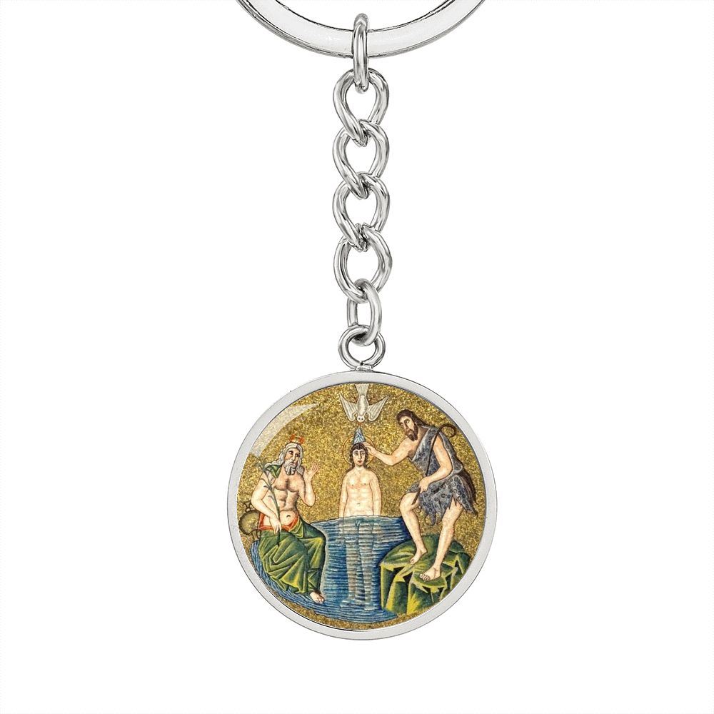 baptism-of jesus mozaic circle pendant necklace_artwork_original_artwork Graphic Circle Keychain NEW