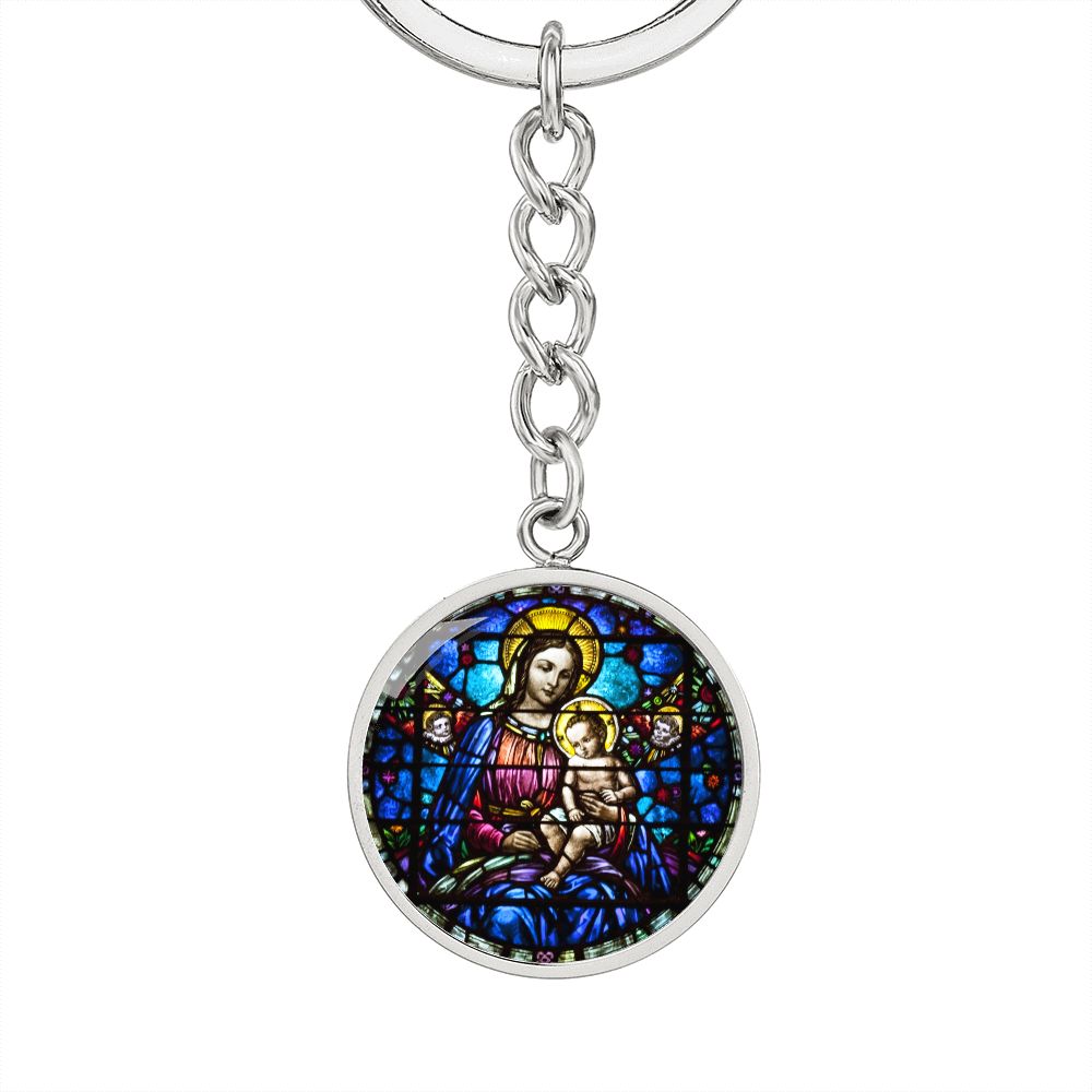Virgin Mary and Baby Jesus Cropped New za ShineOn Light+6 Graphic Circle Keychain NEW