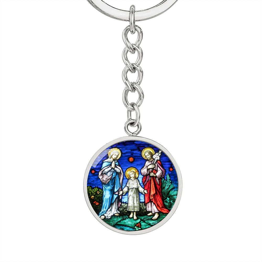 holy-family stained glass circle pendant necklace_artwork_original_artwork Graphic Circle Keychain NEW