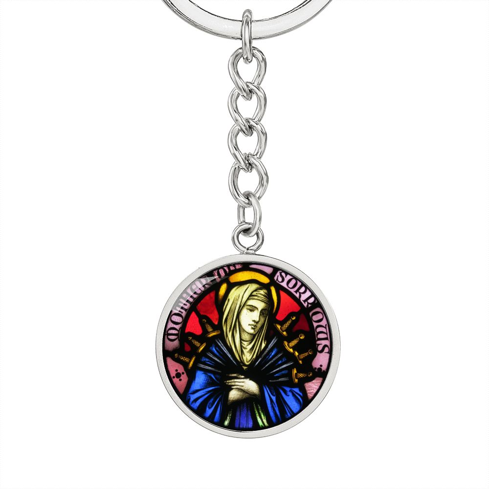 Our Lady of Sorrows 7 Swords Stained Glass Round Graphic Circle Keychain NEW