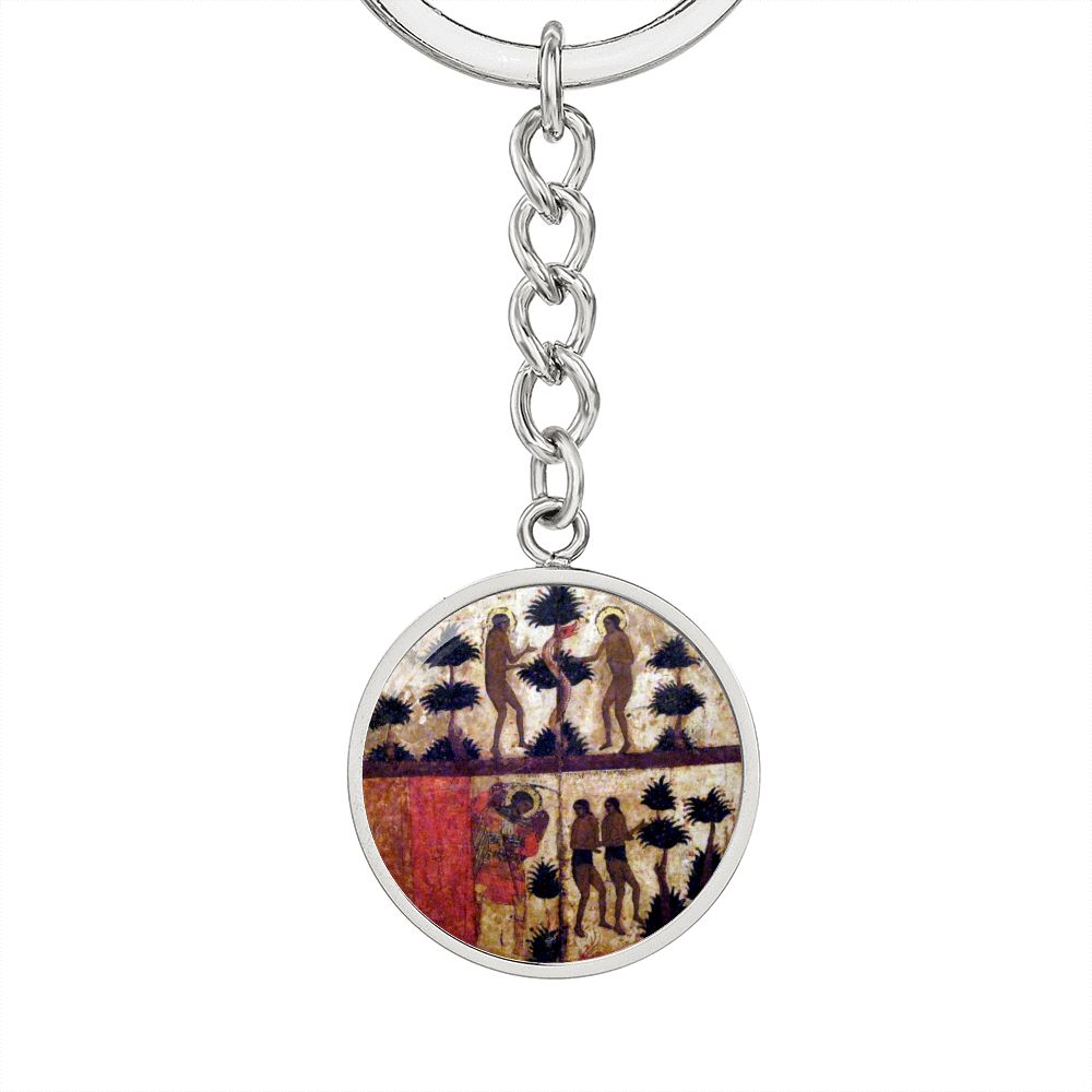 adam-and eve manuscript circle pendant necklace_artwork_original_artwork Graphic Circle Keychain NEW