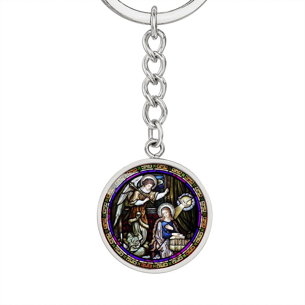 Annunciation to Blessed Virgin Mary circle pendant keychain