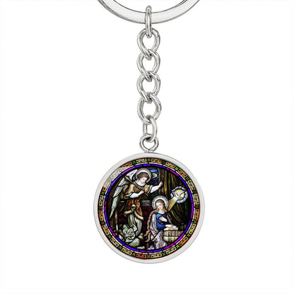 Annunciation to Blessed Virgin Mary circle pendant keychain