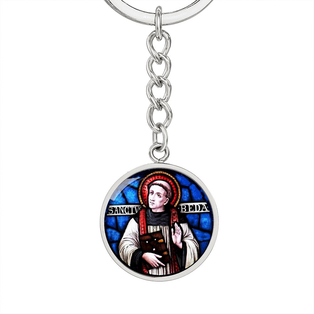 St Bede Venerable stained glass circle keychain