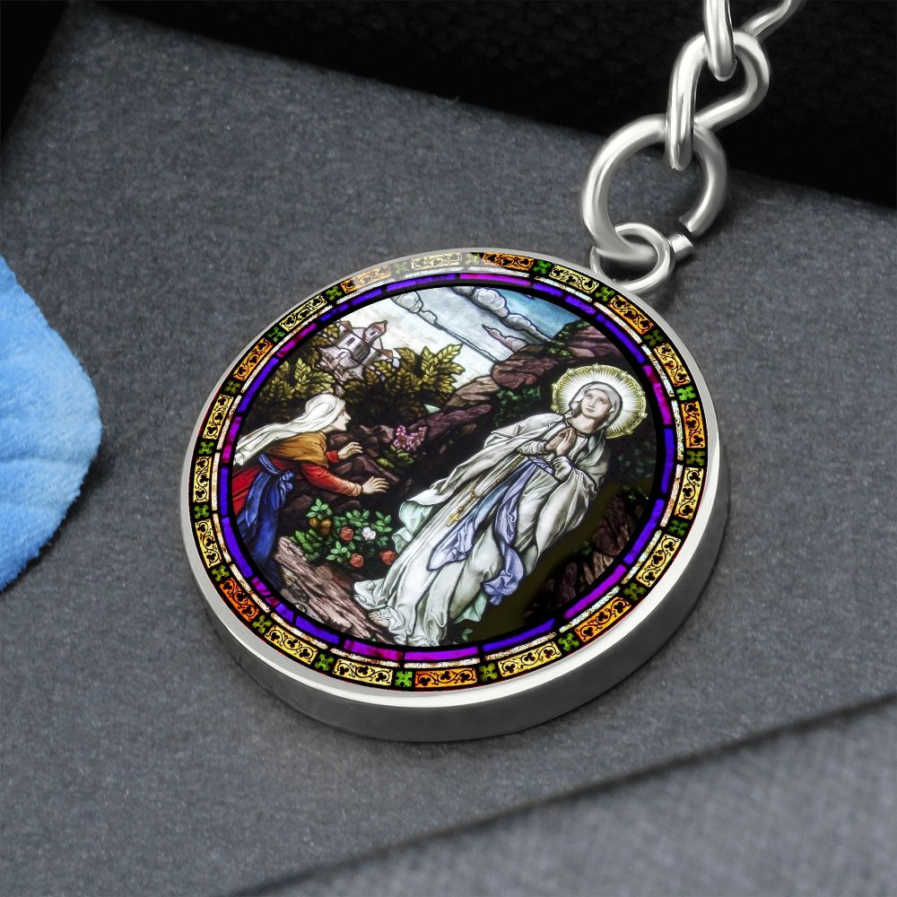 the-vision of our lady of lourdes circle pendant necklace_artwork_original_artwork Graphic Circle Keychain NEW