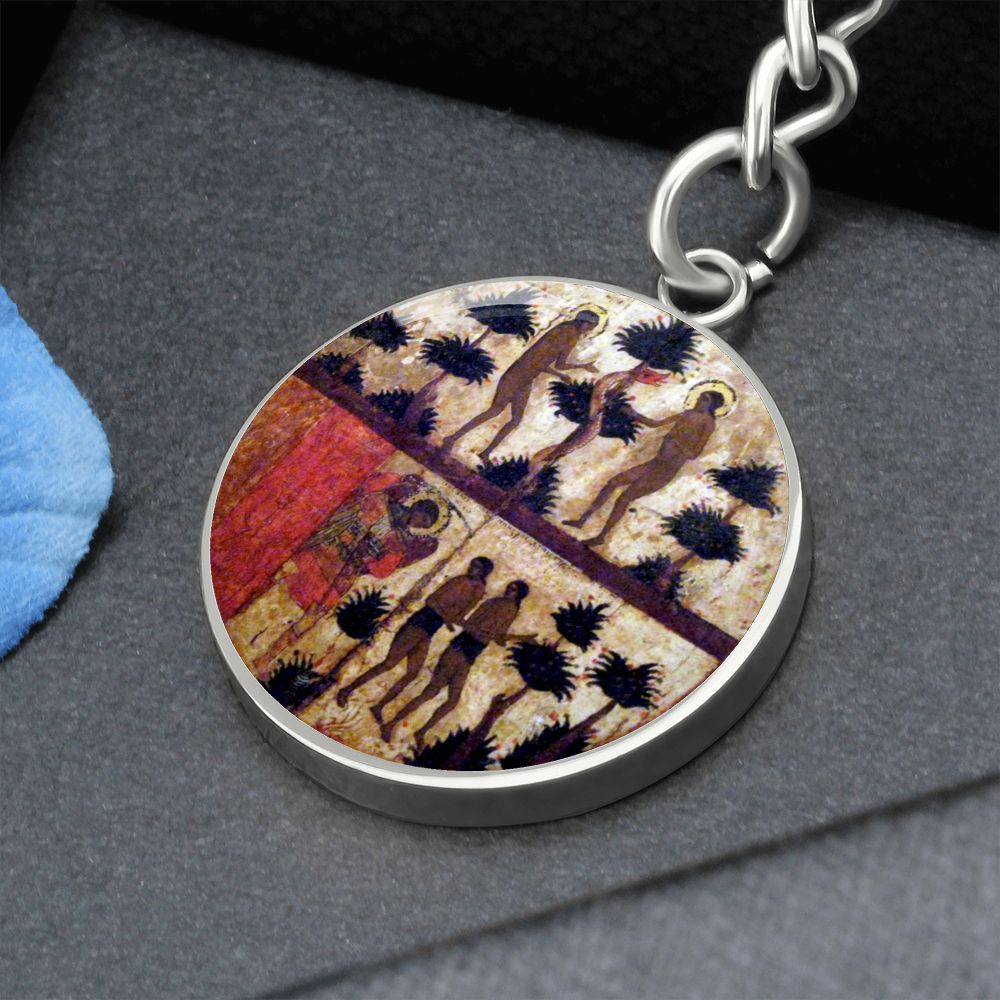 adam-and eve manuscript circle pendant necklace_artwork_original_artwork Graphic Circle Keychain NEW