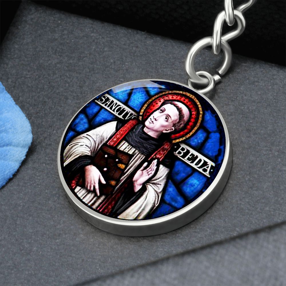 St Bede Venerable stained glass circle keychain