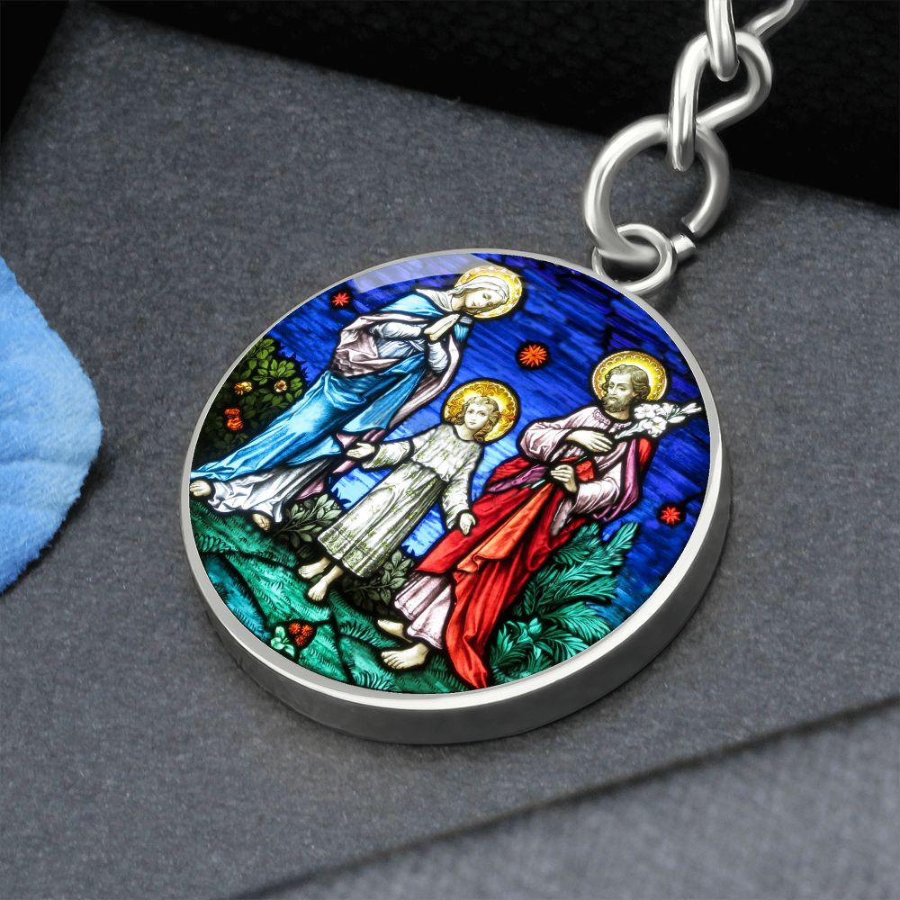 holy-family stained glass circle pendant necklace_artwork_original_artwork Graphic Circle Keychain NEW