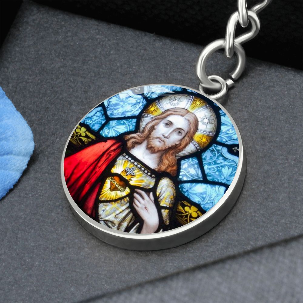 sacred-heart of jesus stained glass pendant necklace_artwork_original_artwork Graphic Circle Keychain NEW
