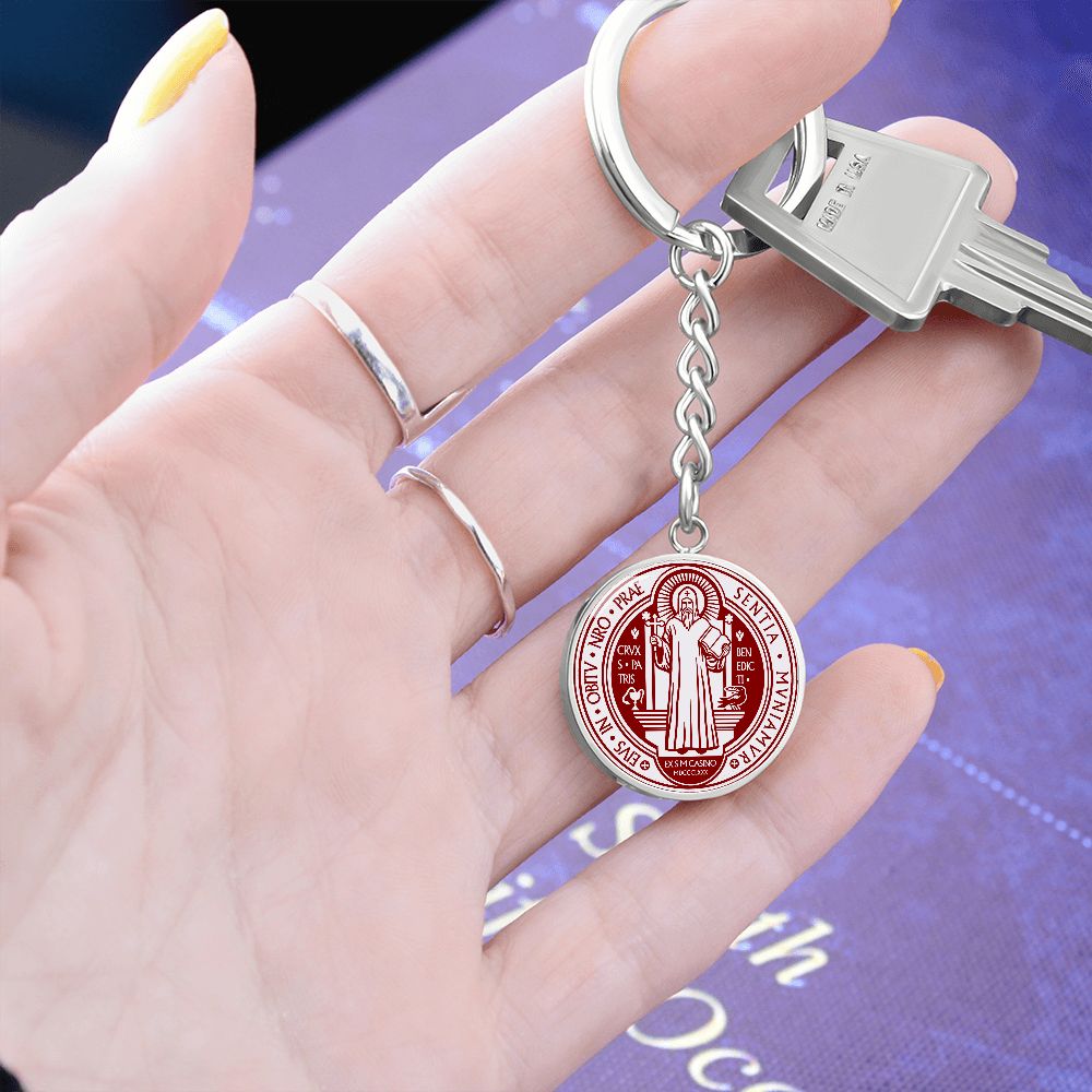 St Benedict circle keychain Front Maroon