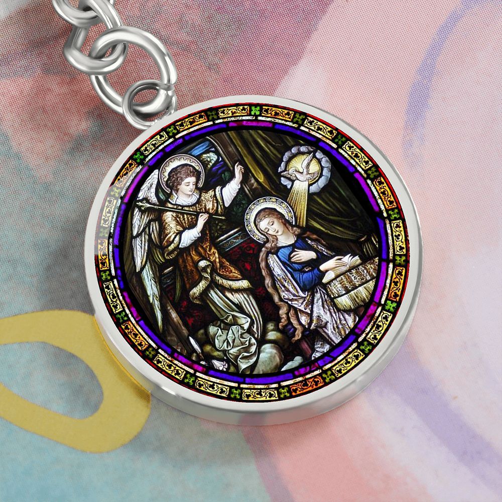Annunciation to Blessed Virgin Mary circle pendant keychain