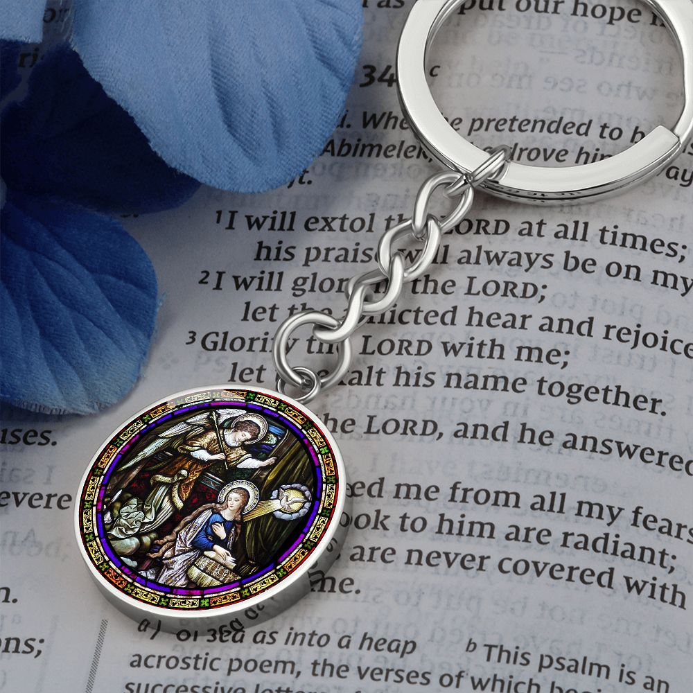 Annunciation to Blessed Virgin Mary circle pendant keychain