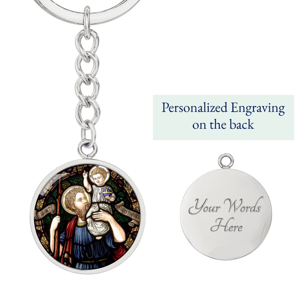St Christopher dog tag keychain