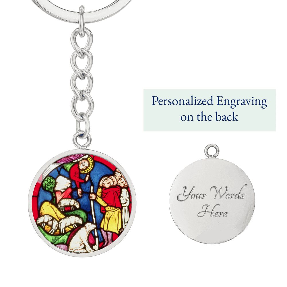 Annunciation to the Shepards Stained Glass ShineOn Circle Circle Pendant Keychain