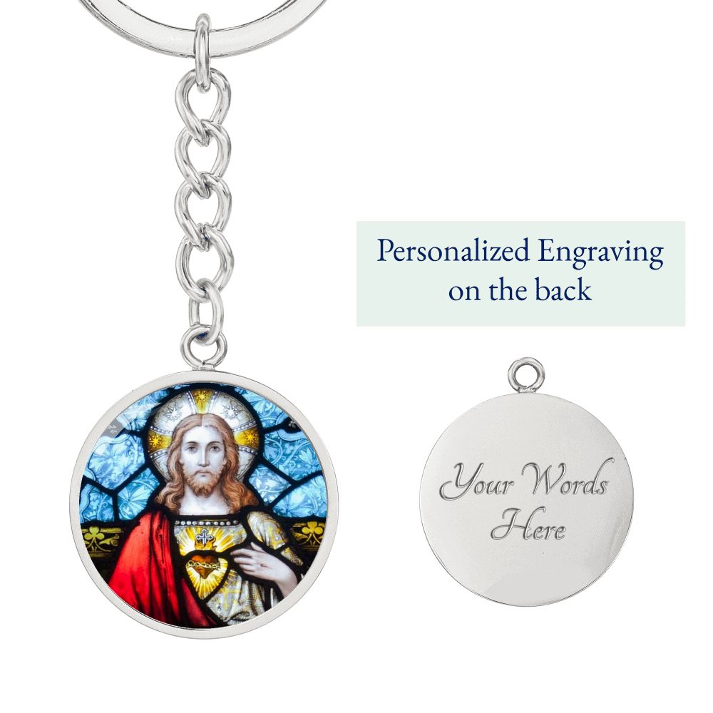 sacred-heart of jesus stained glass pendant necklace_artwork_original_artwork Graphic Circle Keychain NEW