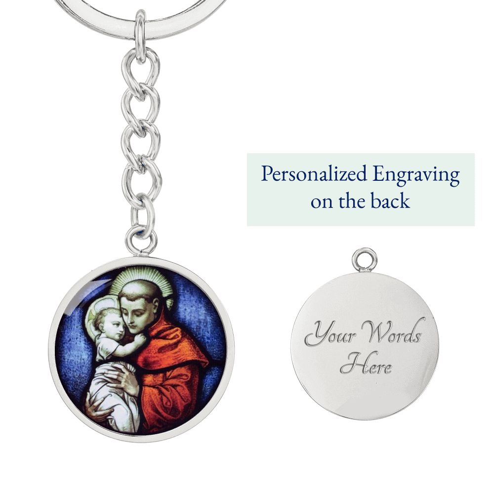St Anthony Of Padua Finder of Lost Things Circle Pendant Keychain