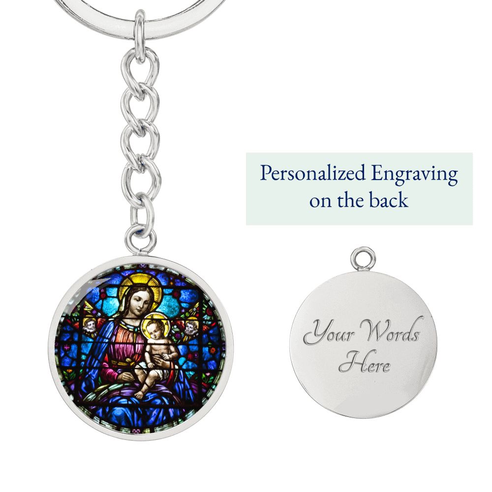 Virgin Mary and Baby Jesus Cropped New za ShineOn Light+6 Graphic Circle Keychain NEW