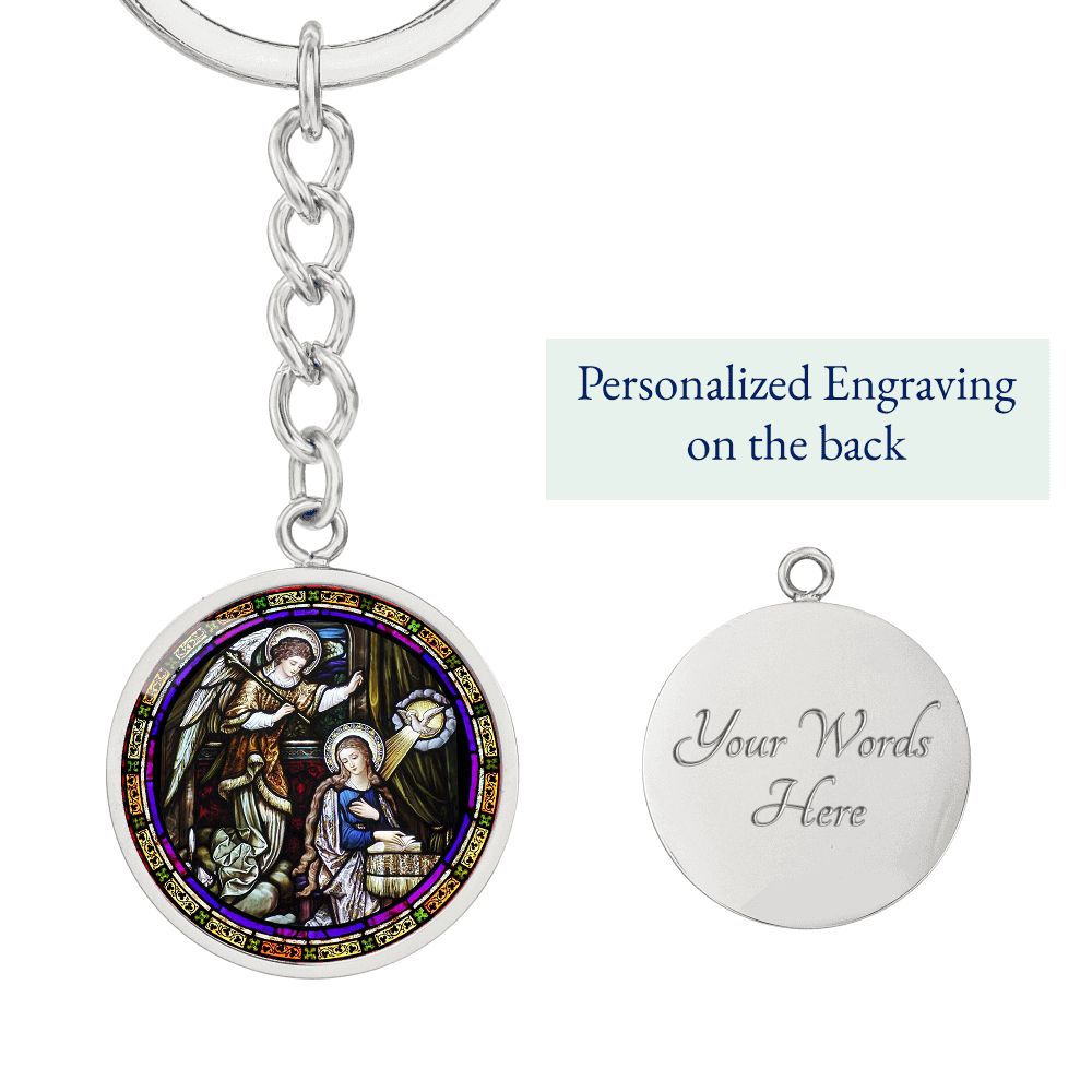 Annunciation to Blessed Virgin Mary circle pendant keychain