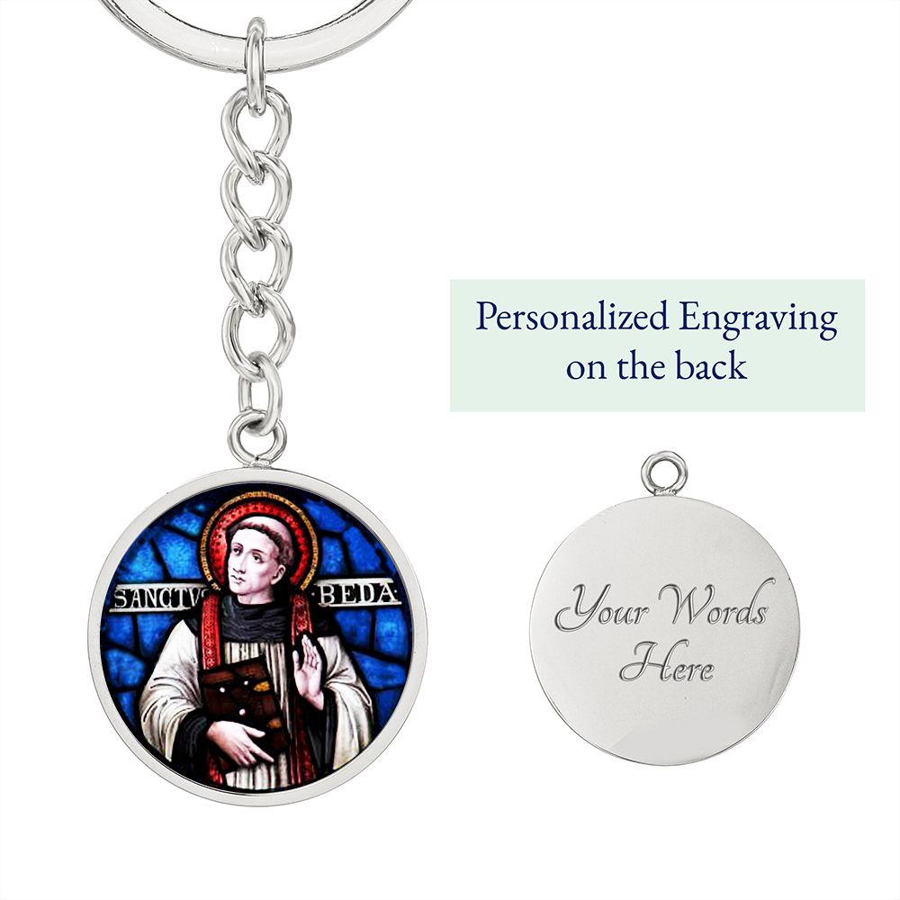 St Bede Venerable stained glass circle keychain