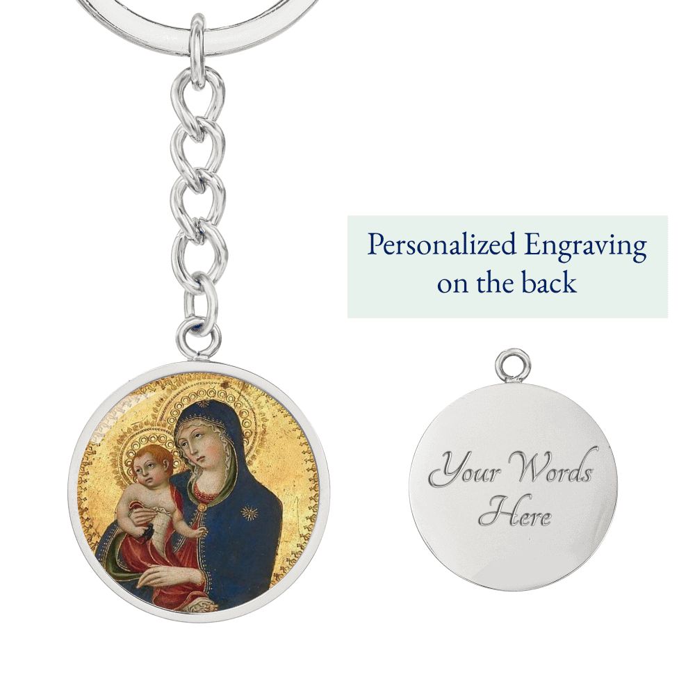 Catholic Virgin Mary and baby Jesus ShineOn Circle Pendant Keychain