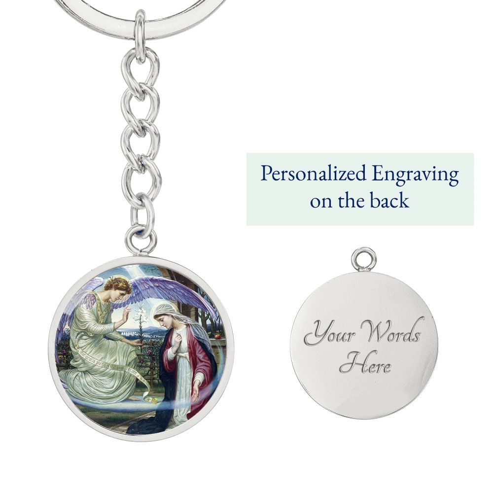 Anunciation Prerafaelites Ave Maria Gracia ShineOn Circle Circle Pendant Keychain