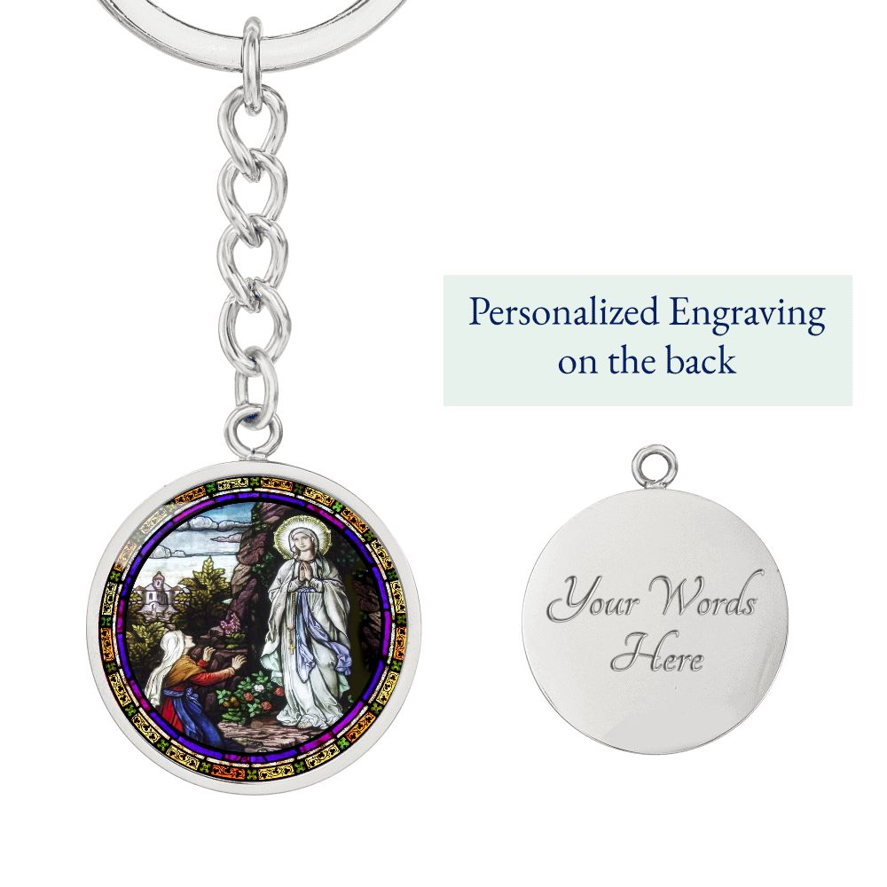 the-vision of our lady of lourdes circle pendant necklace_artwork_original_artwork Graphic Circle Keychain NEW