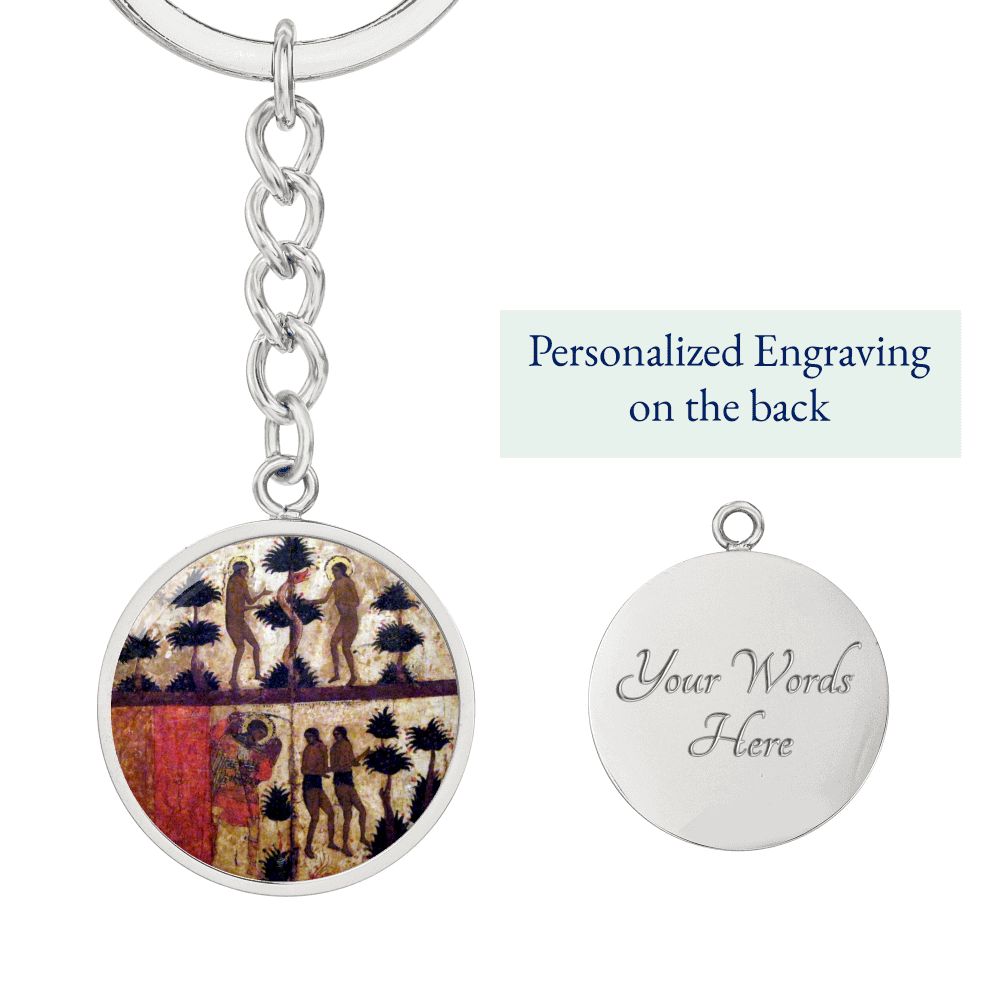 adam-and eve manuscript circle pendant necklace_artwork_original_artwork Graphic Circle Keychain NEW