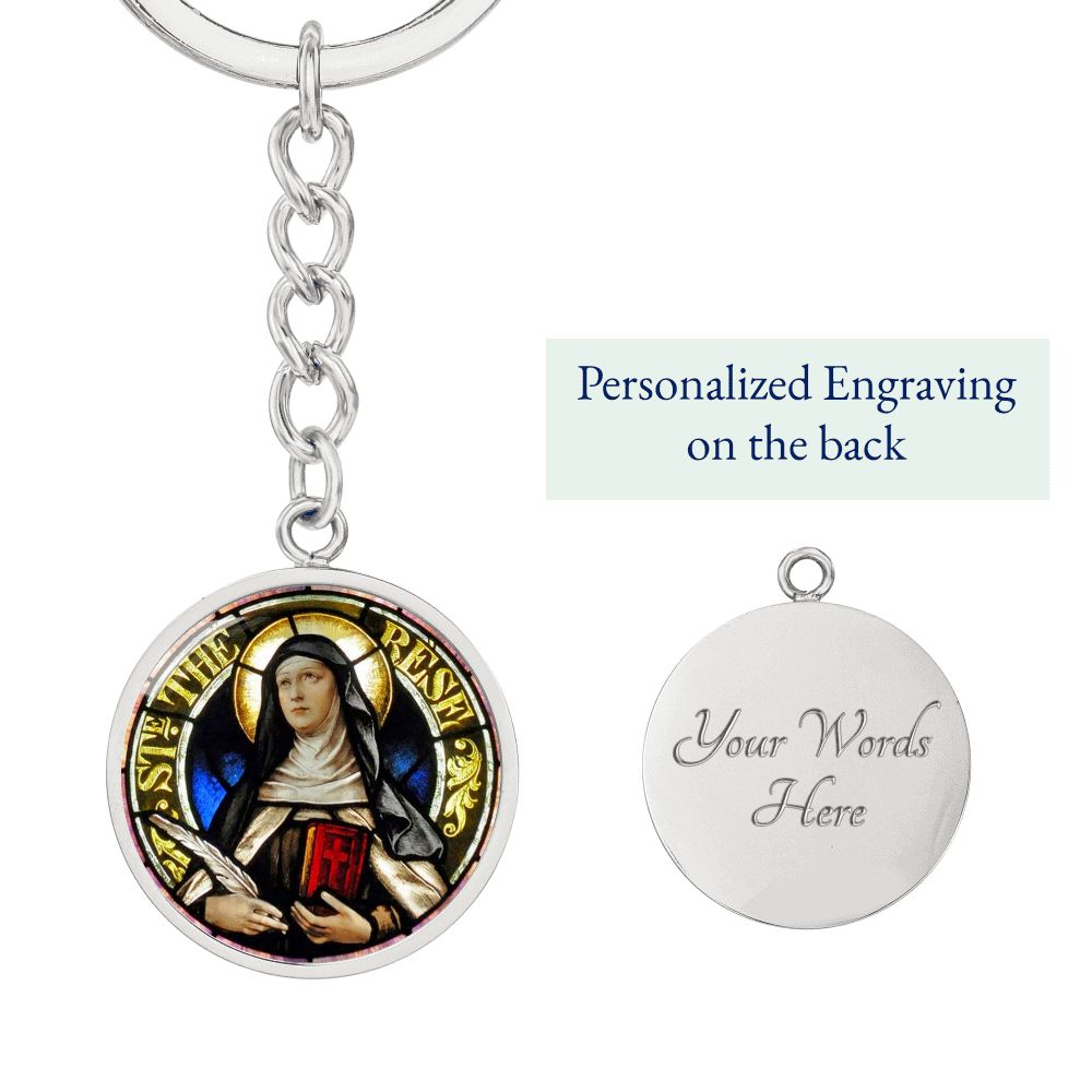 St Therese of Avila circle pendant keychain