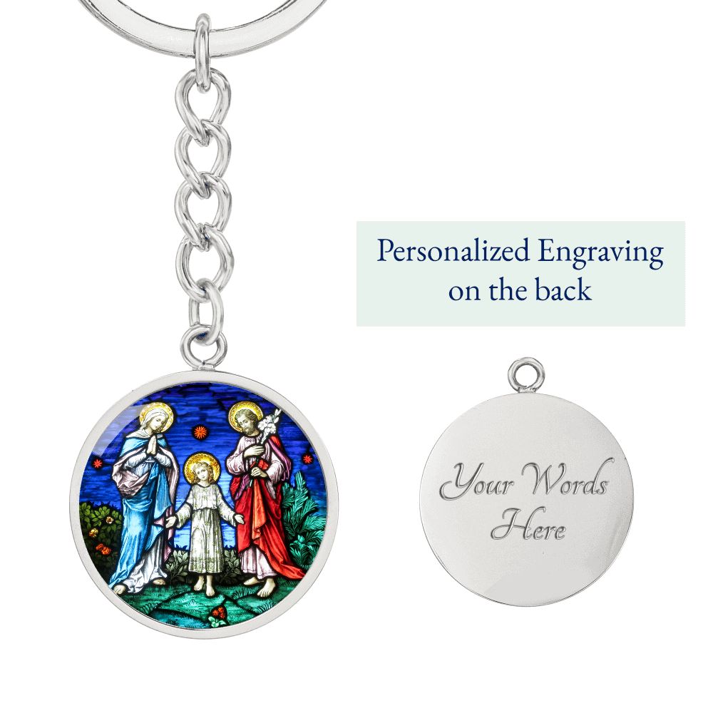holy-family stained glass circle pendant necklace_artwork_original_artwork Graphic Circle Keychain NEW