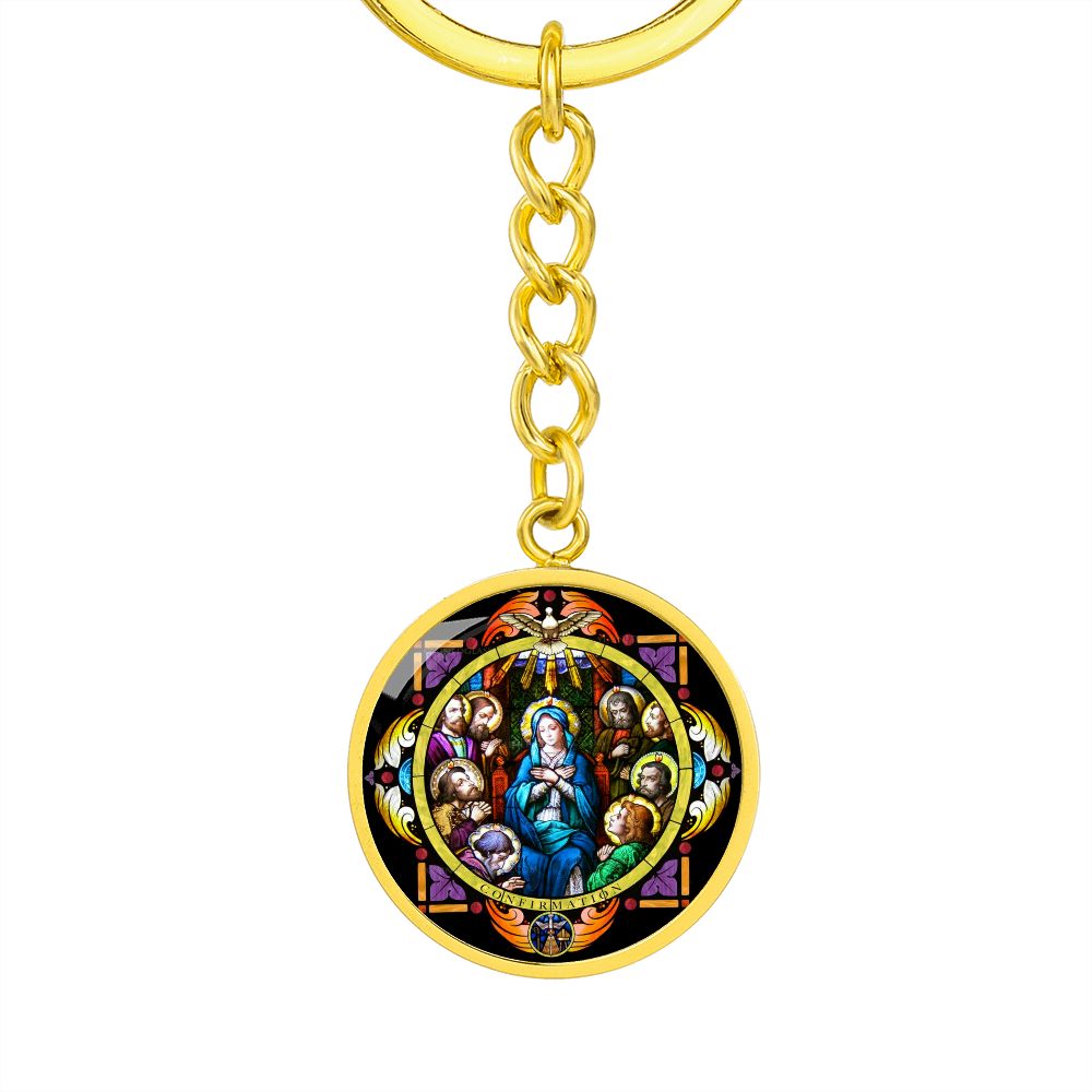 confirmation-stained glass bez logo circle pendant necklace_artwork_original_artwork Graphic Circle Keychain NEW