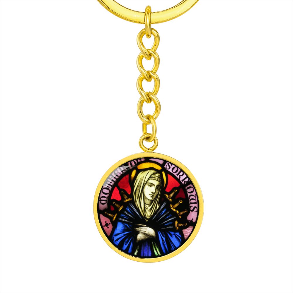 Our Lady of Sorrows 7 Swords Stained Glass Round Graphic Circle Keychain NEW