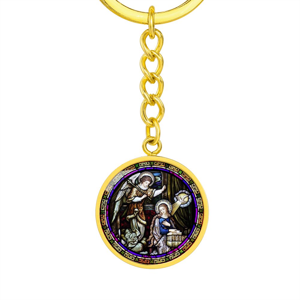 Annunciation to Blessed Virgin Mary circle pendant keychain