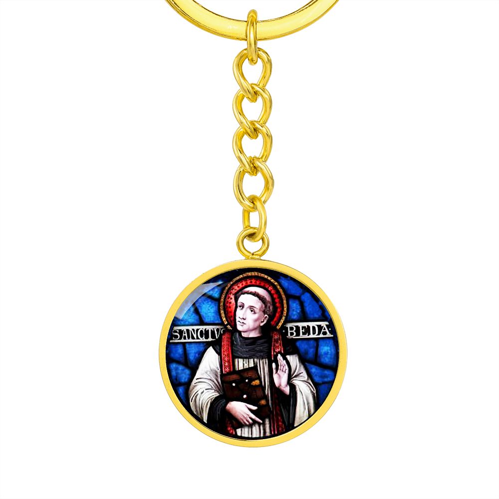 St Bede Venerable stained glass circle keychain