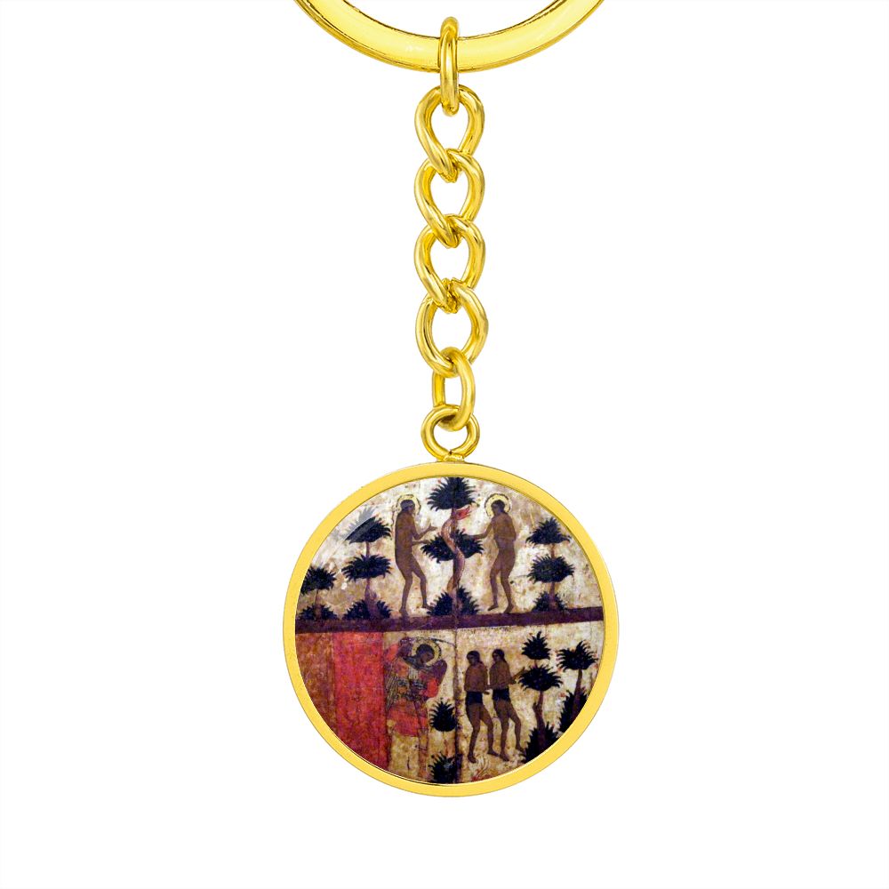 adam-and eve manuscript circle pendant necklace_artwork_original_artwork Graphic Circle Keychain NEW