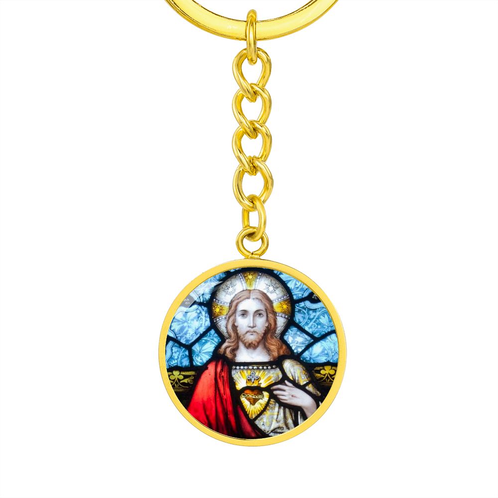 sacred-heart of jesus stained glass pendant necklace_artwork_original_artwork Graphic Circle Keychain NEW