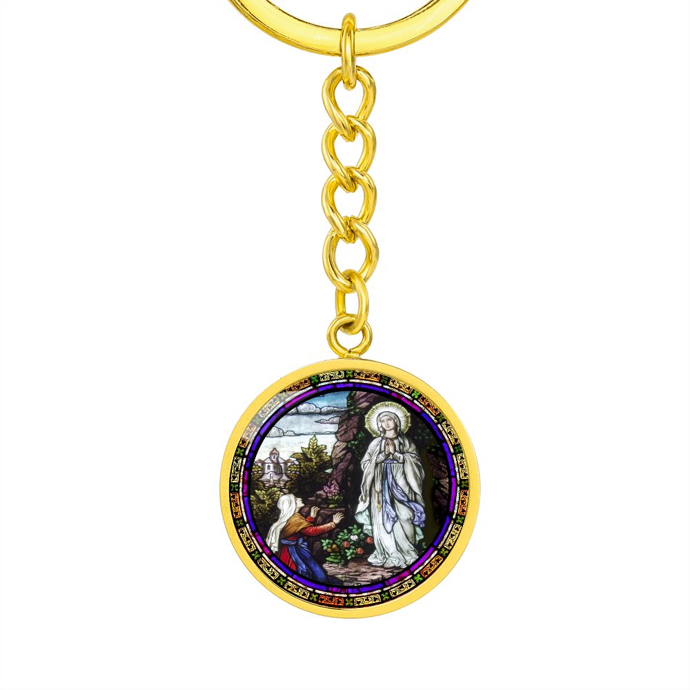 the-vision of our lady of lourdes circle pendant necklace_artwork_original_artwork Graphic Circle Keychain NEW