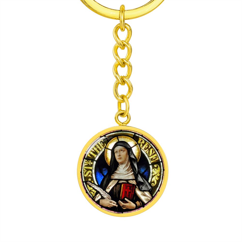 St Therese of Avila circle pendant keychain