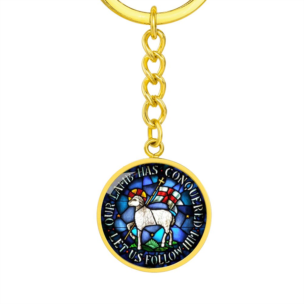 lamb-of god necklace, lamb of god agnus dei pendant necklace, our lamb has conquered let us follow him, lamb of god pendant_artwork_original_artwork Graphic Circle Keychain NEW