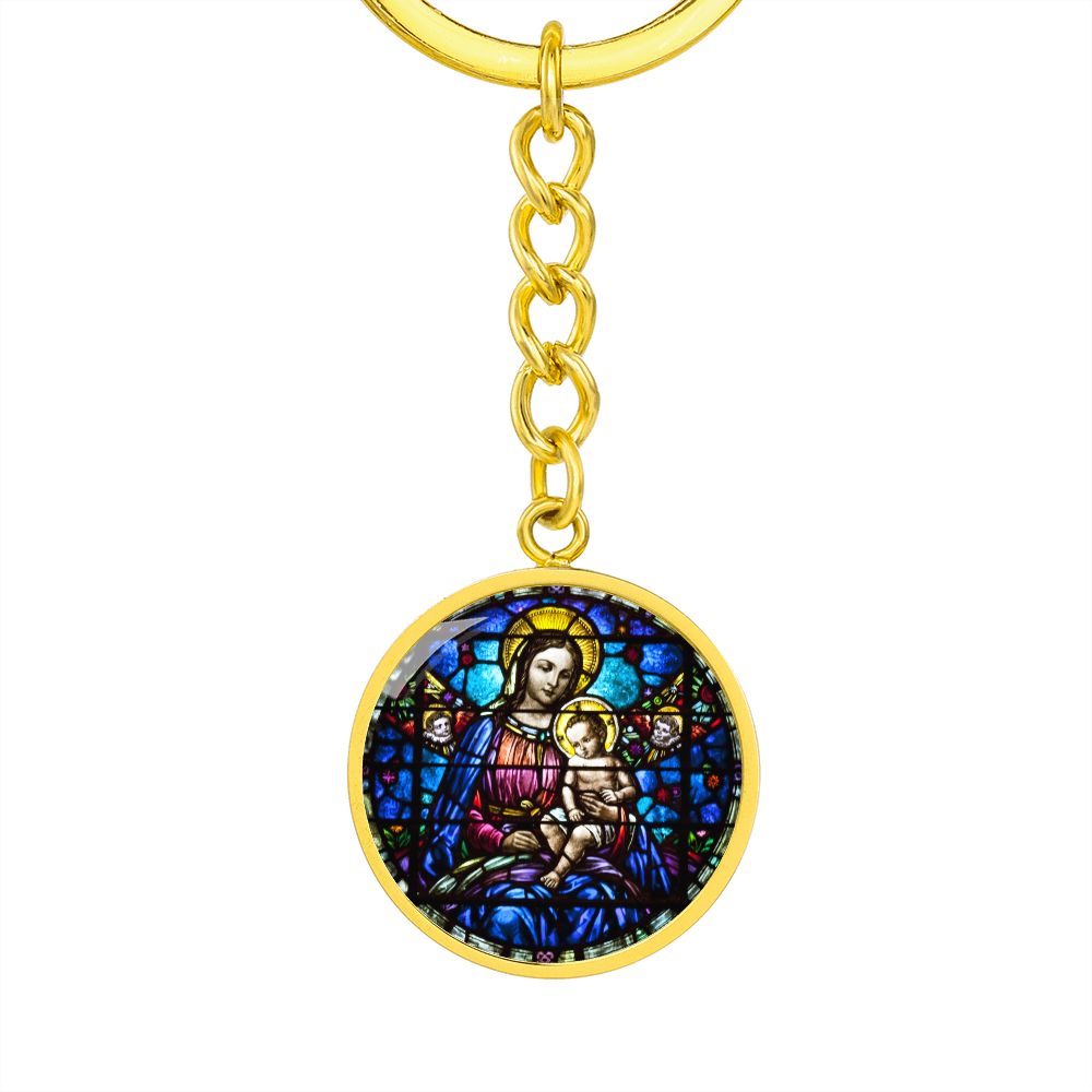 Virgin Mary and Baby Jesus Cropped New za ShineOn Light+6 Graphic Circle Keychain NEW