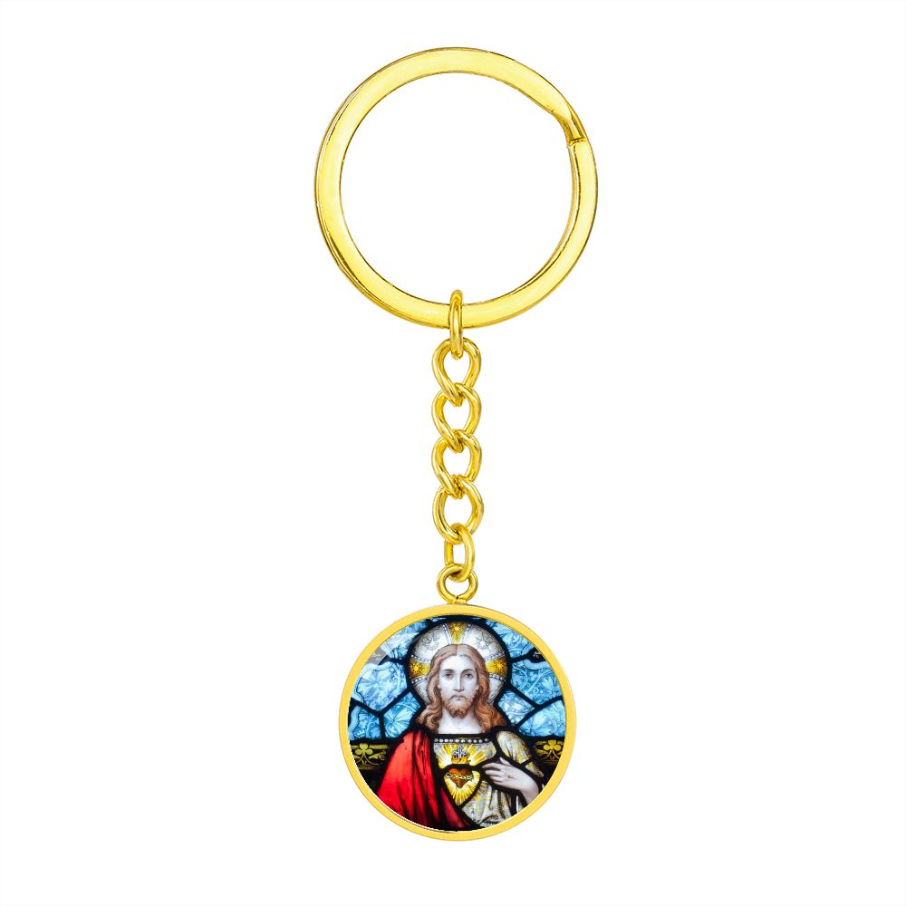 sacred-heart of jesus stained glass pendant necklace_artwork_original_artwork Graphic Circle Keychain NEW
