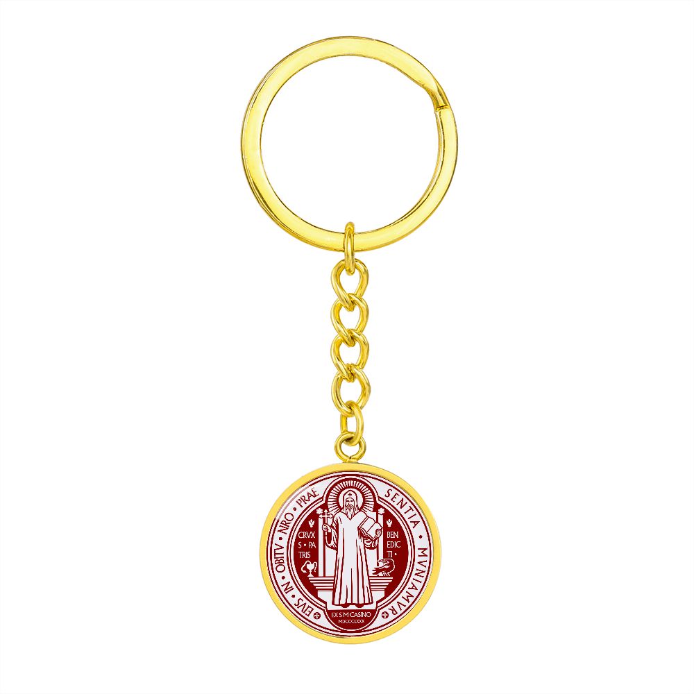 St Benedict circle keychain Front Maroon