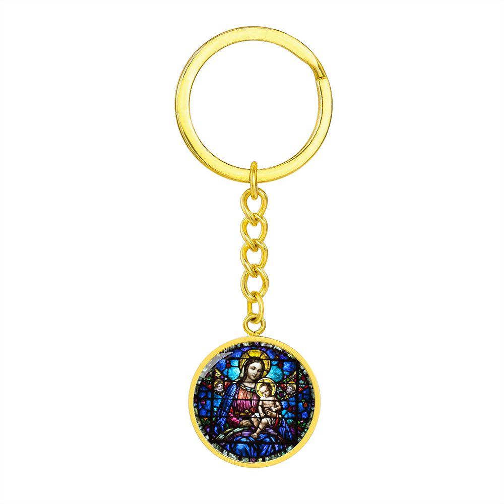 Virgin Mary and Baby Jesus Cropped New za ShineOn Light+6 Graphic Circle Keychain NEW