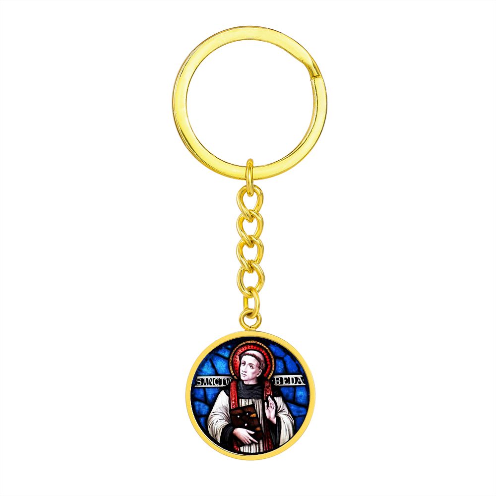 St Bede Venerable stained glass circle keychain