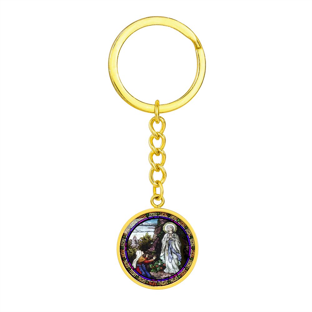 the-vision of our lady of lourdes circle pendant necklace_artwork_original_artwork Graphic Circle Keychain NEW